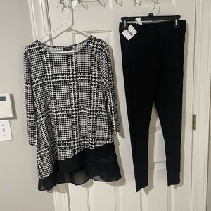 Black and White Houndstooth Tunic and  large NWT Black Leggings Set sz large